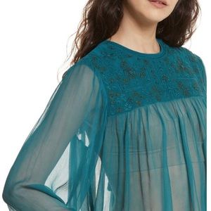 Free People Turquoise Retro Tassel Blouse size xs